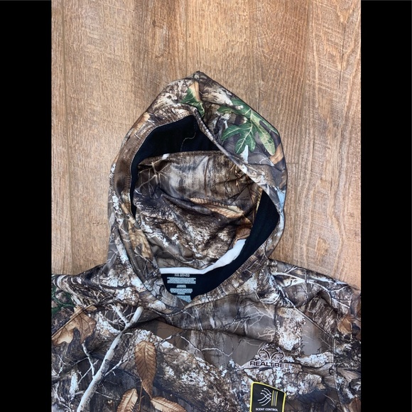 REAL TREE EDGE CAMO MEN'S HUNTING TECH HOOD PULLOVER w/Built-In FACE GAITER NEW - Picture 2 of 16